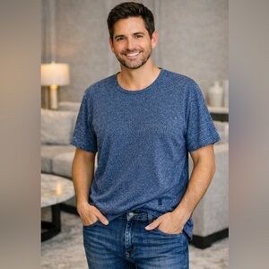 IKE by Ike Behar Men’s Blue Textured Short Sleeve Crewneck T-Shirt Casual Large